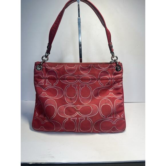COACH Poppy 17890 RUBY RED Glam Tote Shoulder Purse Bag Gently Used - Picture 3 of 9